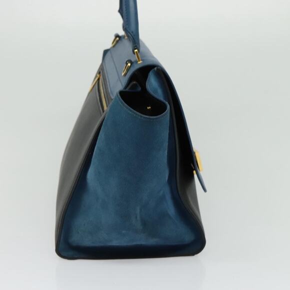 CELINE Trapeze Hand Bag Leather Blue Gold - Picture 4 of 13